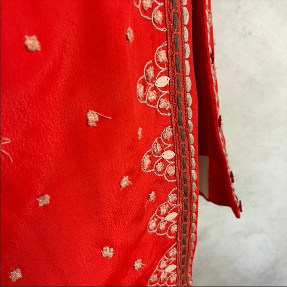 Anthropologie Conditions Apply Bomber Jacket Red Hand Stitched Size: L - Picture 7 of 7